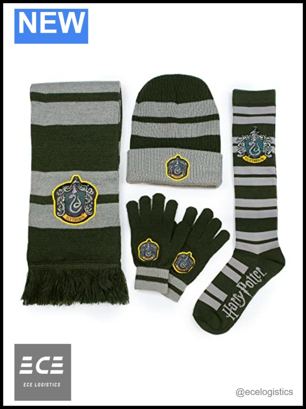 Harry Potter Slytherin 4pc Winter Set Scarf Gloves Beanie Socks